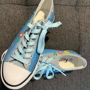 Kicasso Tie Dye Floral Sneakers Womens Size 10 Blue Canvas Lace Up